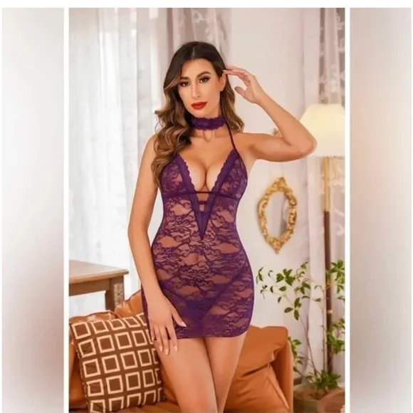0404 Elegant Purple Lace Lingerie Set