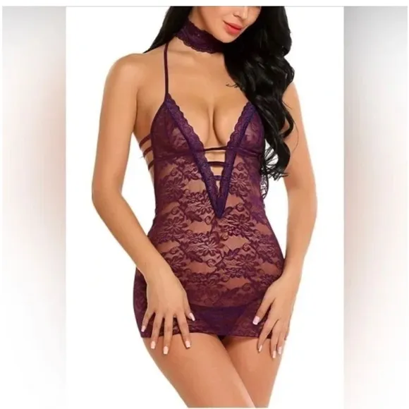 0404 Elegant Purple Lace Lingerie Set