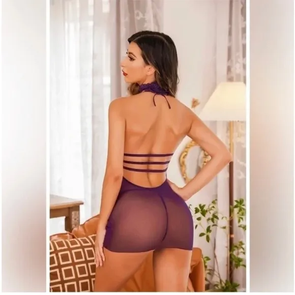 0404 Elegant Purple Lace Lingerie Set
