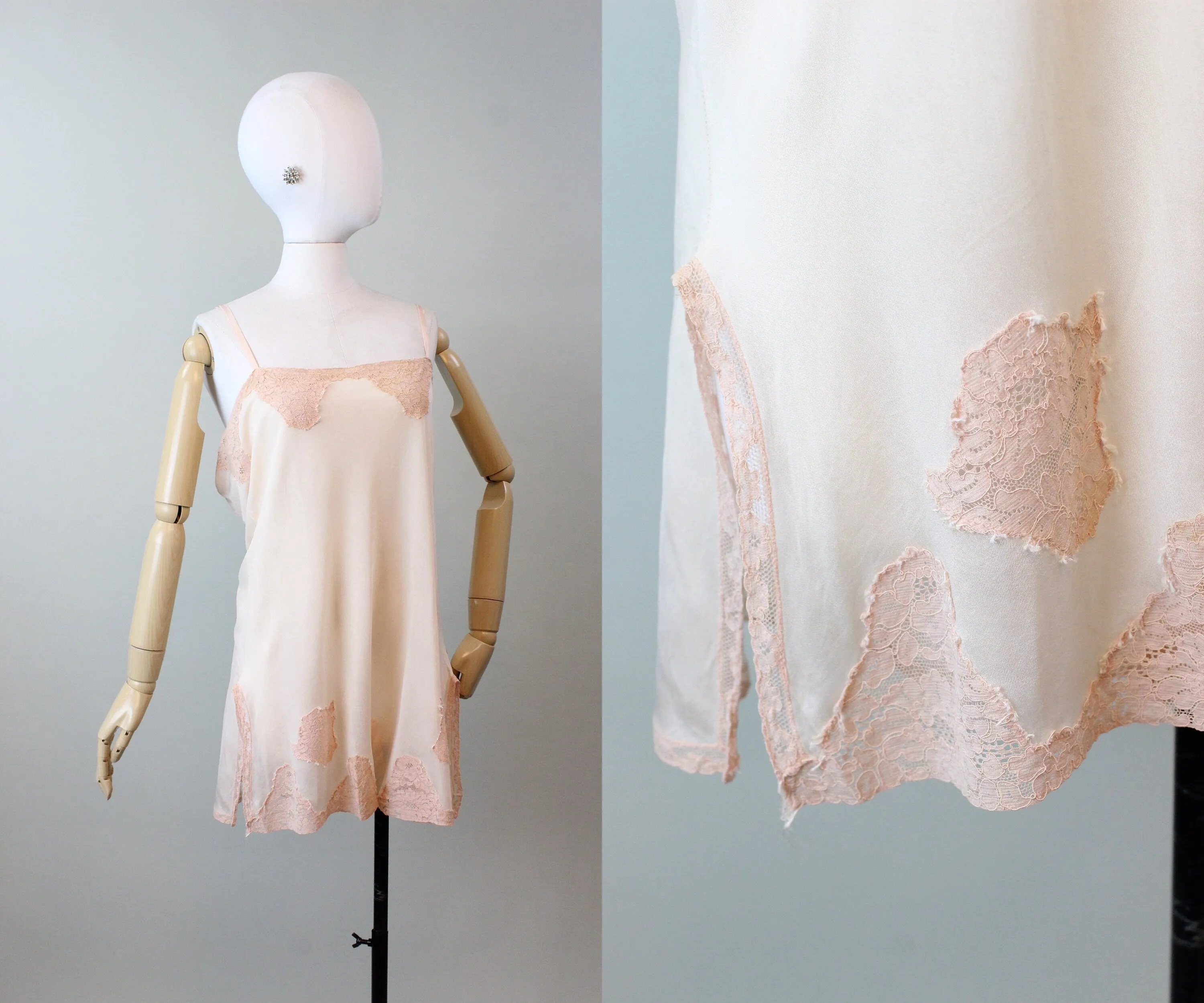 1930s STEP IN CHEMISE lingerie rayon lace large | new winter