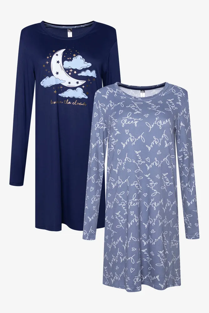 2 Pack Long Sleeve Sleepshirts Blue