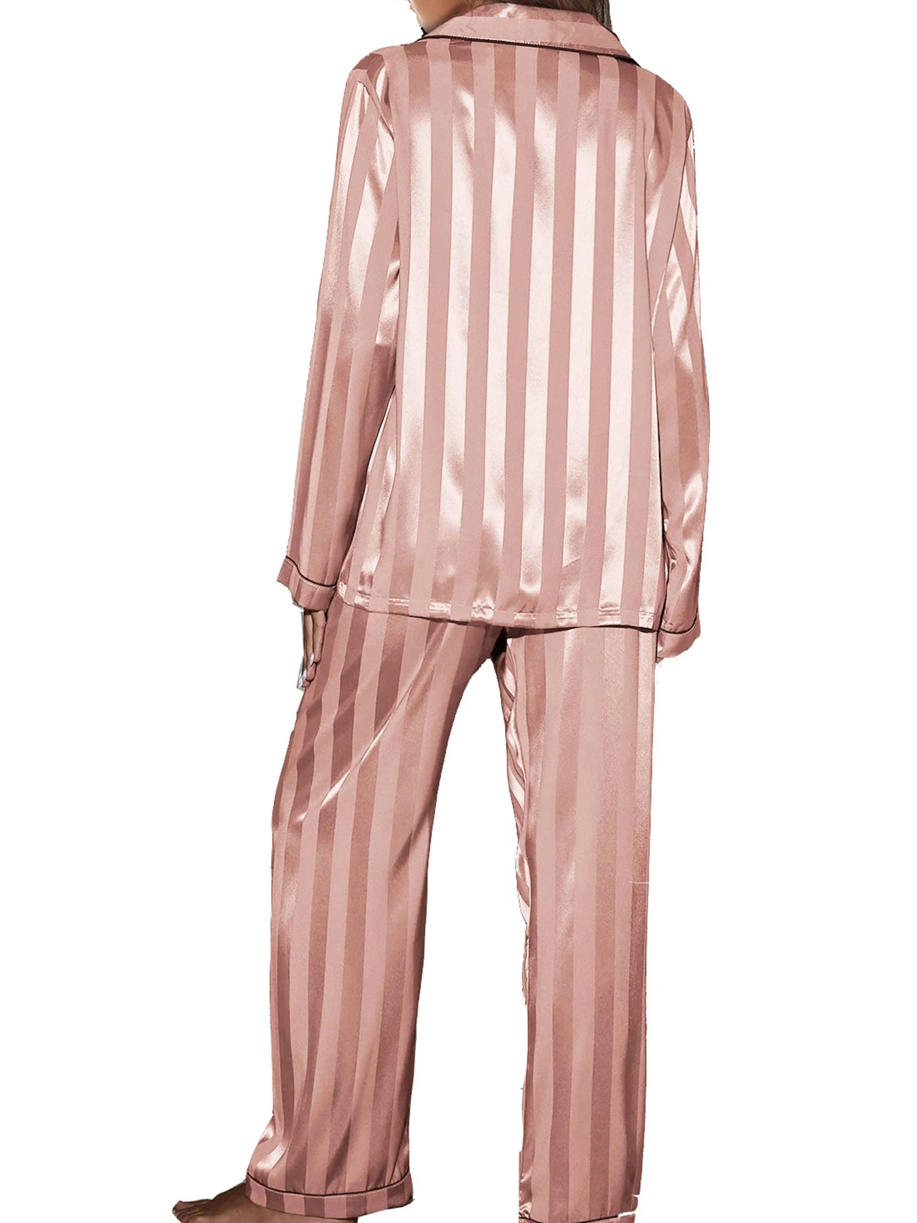 2 Piece Button Front Sleepwear Pants Set Loungewear: L / Pink