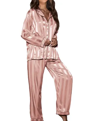 2 Piece Button Front Sleepwear Pants Set Loungewear: L / Pink