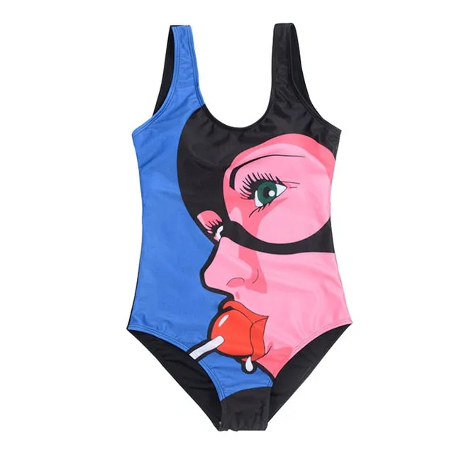21 Pattern One-Piece 3D Cartoon Swimwear Women Open Back Bikini 2019 Monokini Swimming Suit Backless Beach Wear Women Swimsuit