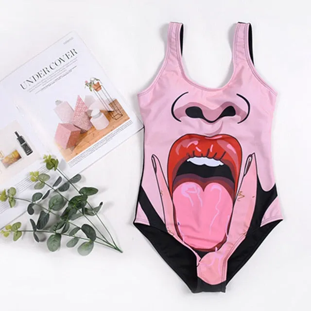 21 Pattern One-Piece 3D Cartoon Swimwear Women Open Back Bikini 2019 Monokini Swimming Suit Backless Beach Wear Women Swimsuit
