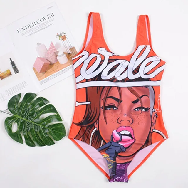 21 Pattern One-Piece 3D Cartoon Swimwear Women Open Back Bikini 2019 Monokini Swimming Suit Backless Beach Wear Women Swimsuit