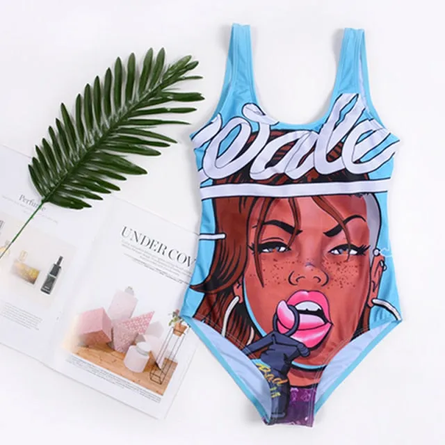 21 Pattern One-Piece 3D Cartoon Swimwear Women Open Back Bikini 2019 Monokini Swimming Suit Backless Beach Wear Women Swimsuit