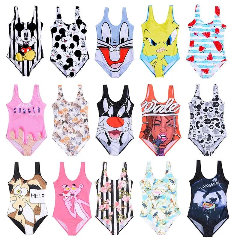 21 Pattern One-Piece 3D Cartoon Swimwear Women Open Back Bikini 2019 Monokini Swimming Suit Backless Beach Wear Women Swimsuit