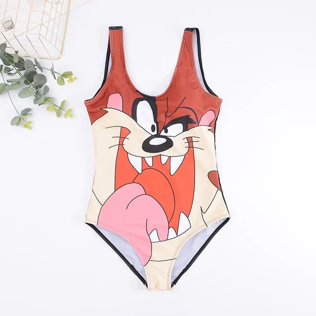21 Pattern One-Piece 3D Cartoon Swimwear Women Open Back Bikini 2019 Monokini Swimming Suit Backless Beach Wear Women Swimsuit