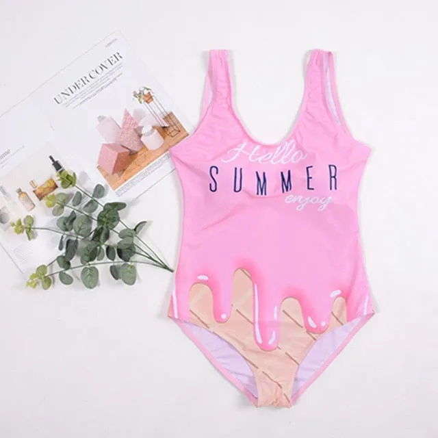 21 Pattern One-Piece 3D Cartoon Swimwear Women Open Back Bikini 2019 Monokini Swimming Suit Backless Beach Wear Women Swimsuit