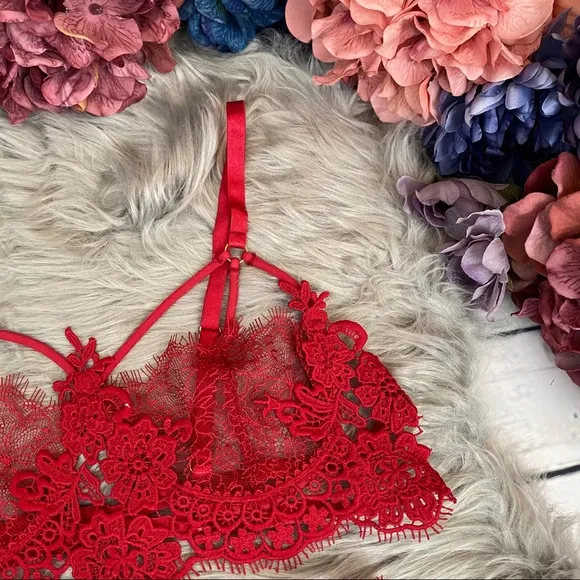 3 Pcs Red Lace Bra Panty Garter Belt Lingerie Set