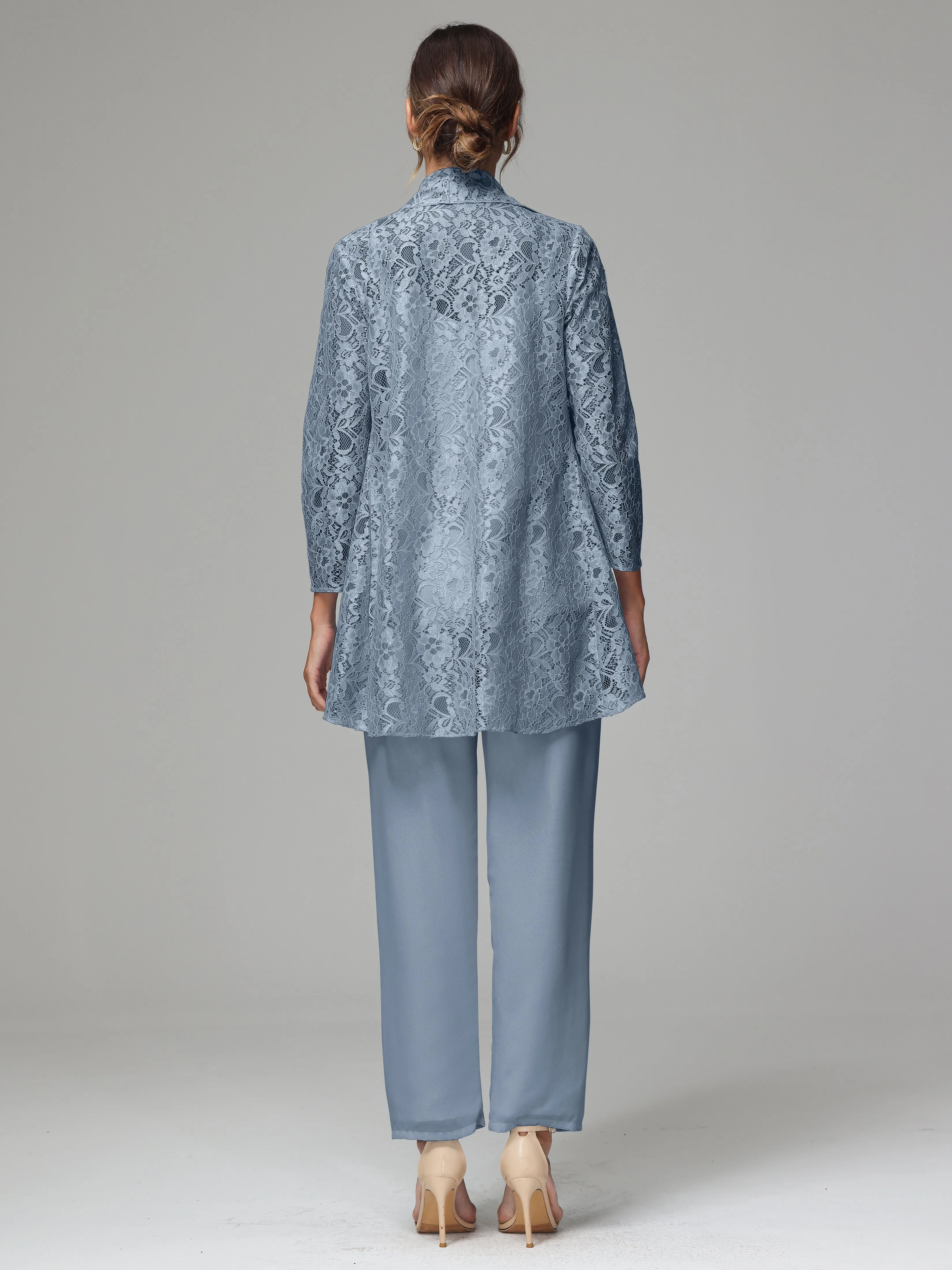 3 Pieces Delicate Chiffon Lace Mother of Bride Dress Pant Suits
