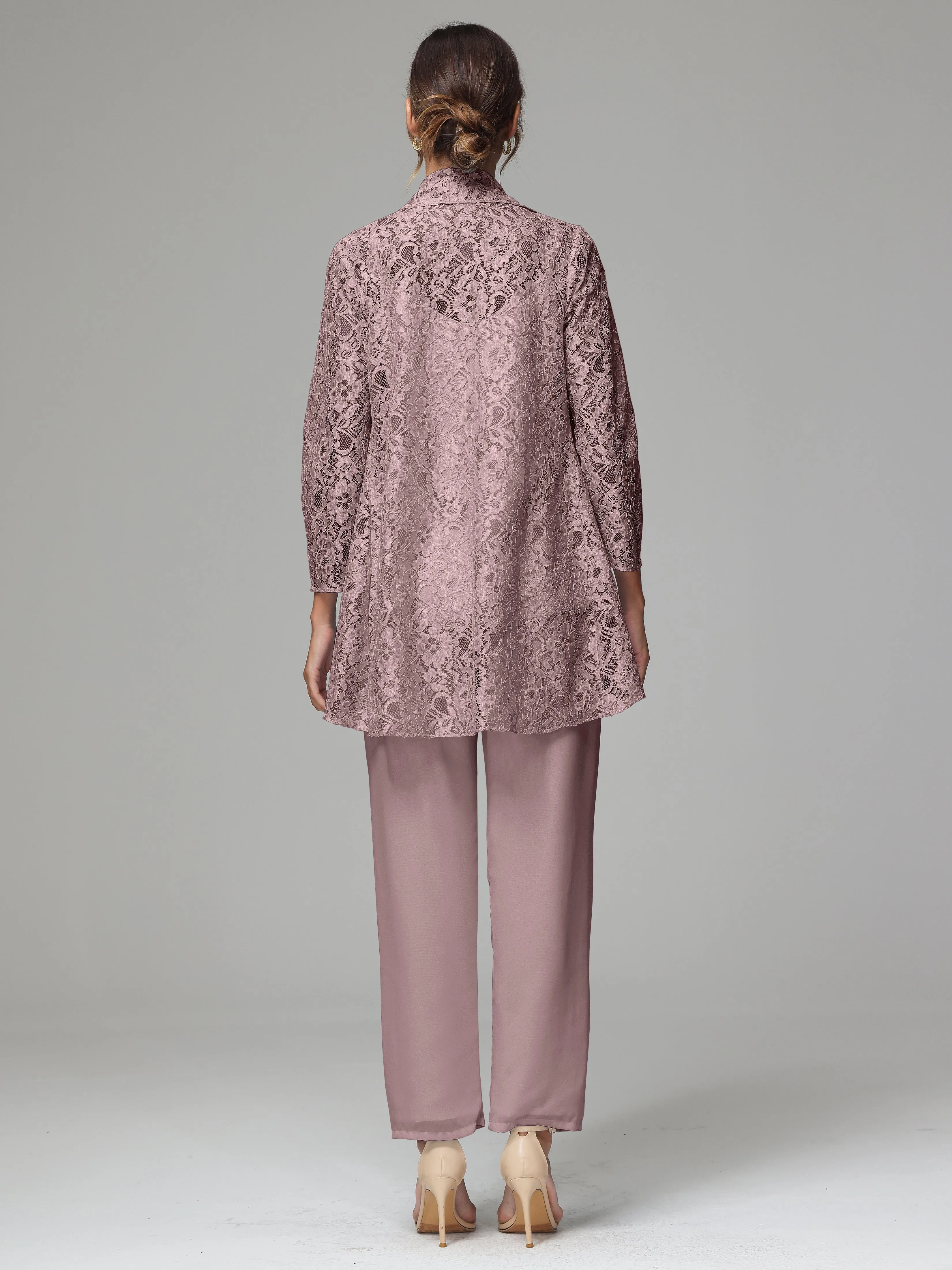 3 Pieces Delicate Chiffon Lace Mother of Bride Dress Pant Suits