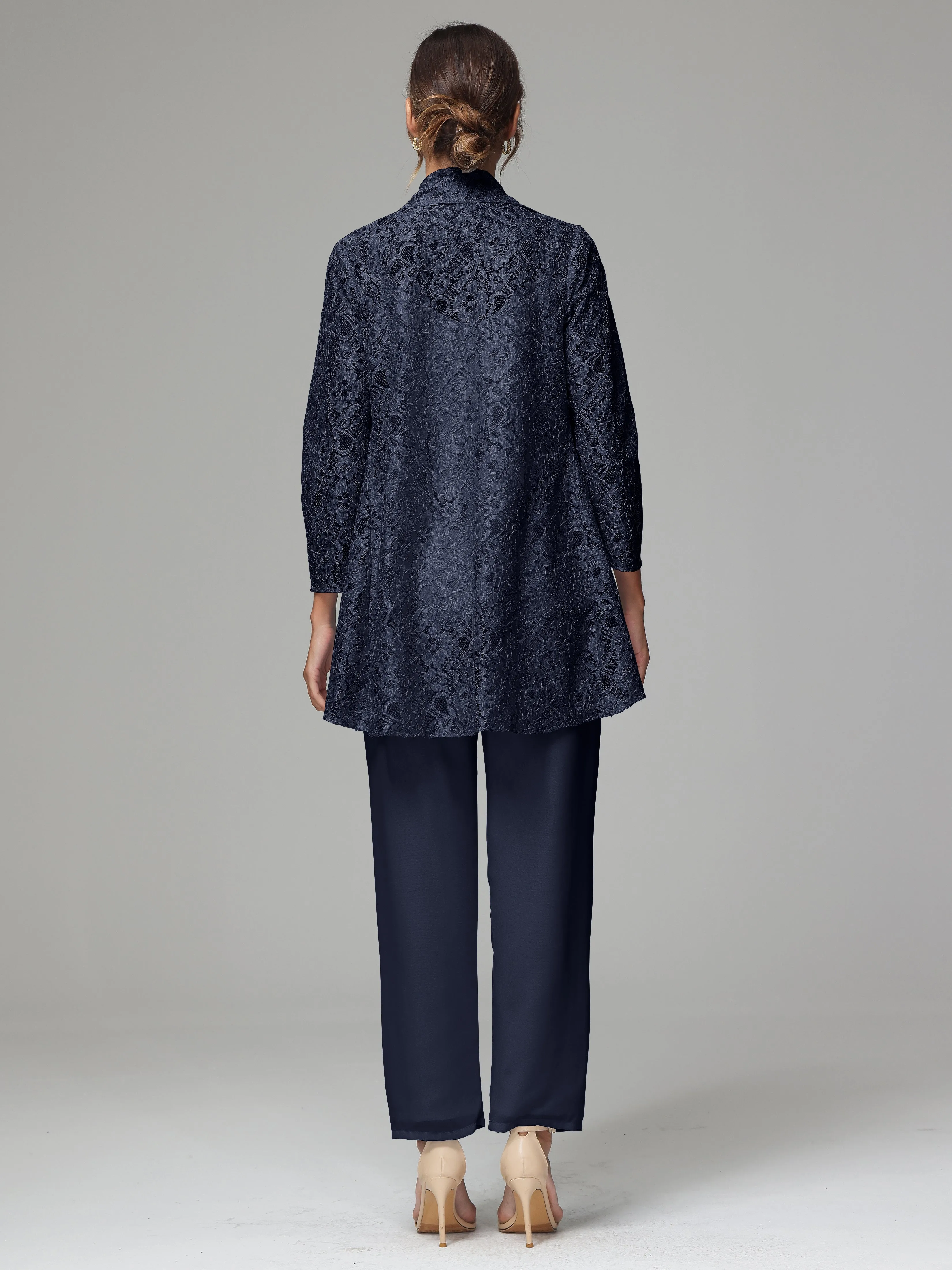 3 Pieces Delicate Chiffon Lace Mother of Bride Dress Pant Suits