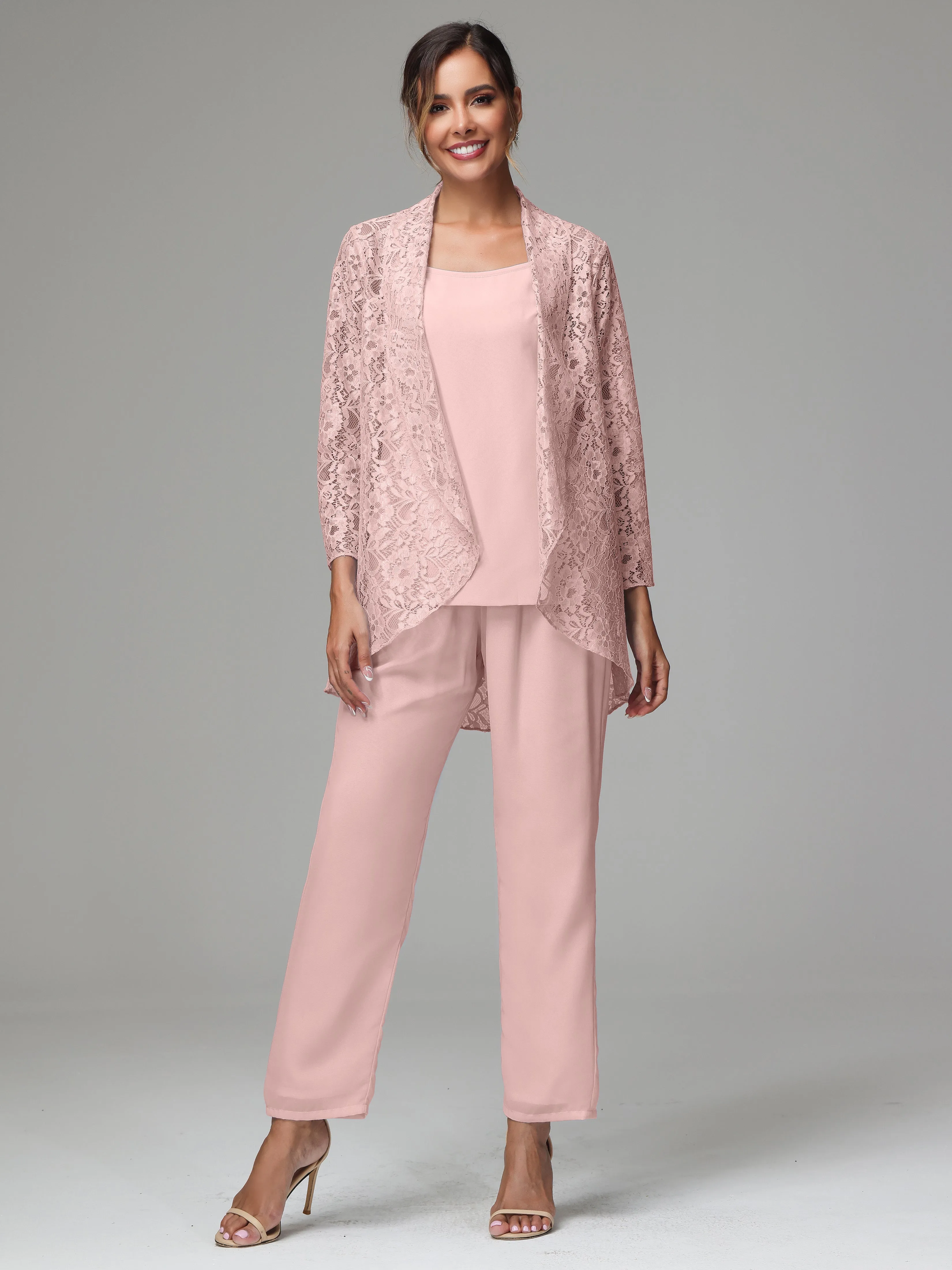 3 Pieces Delicate Chiffon Lace Mother of Bride Dress Pant Suits