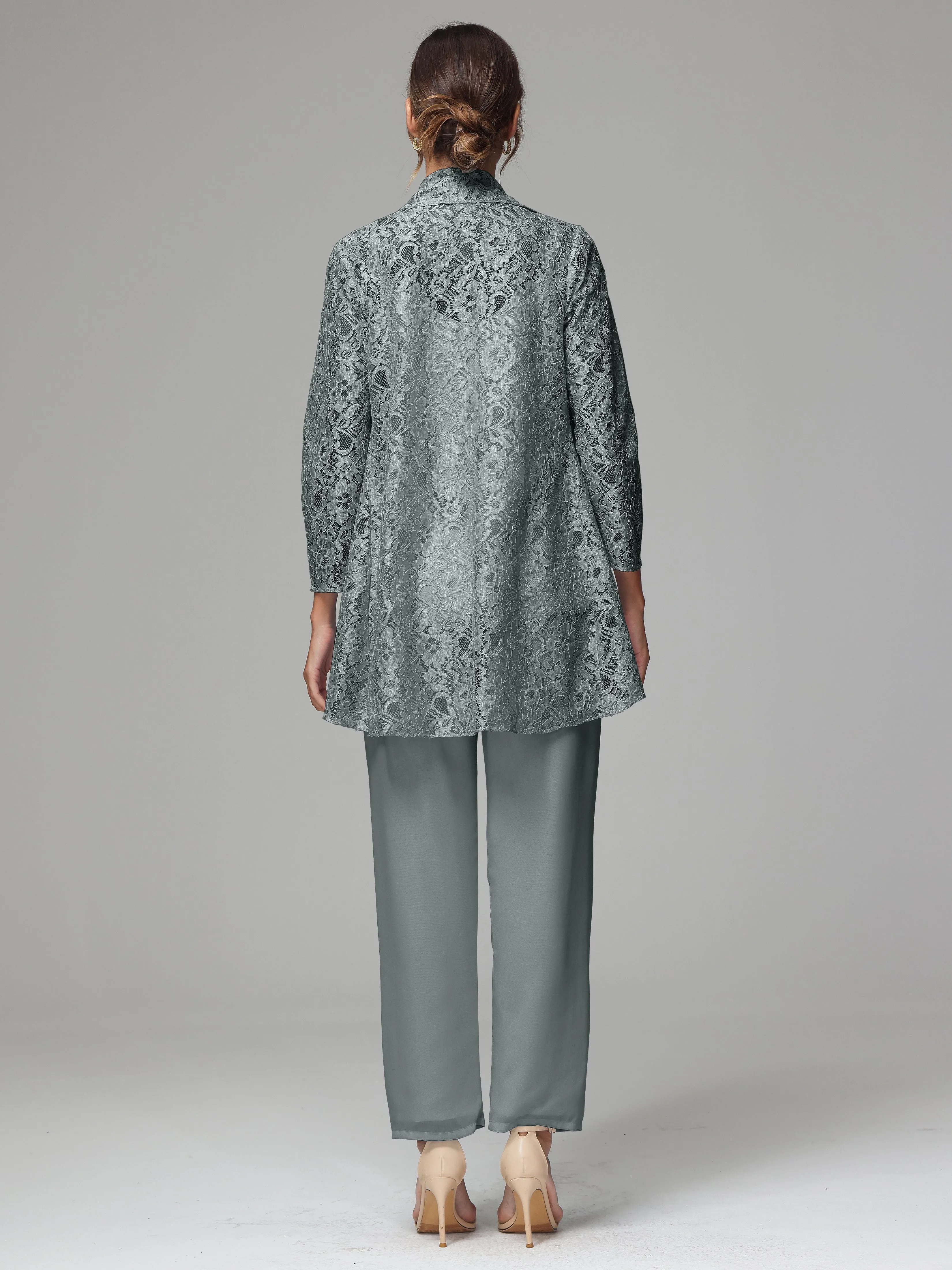 3 Pieces Delicate Chiffon Lace Mother of Bride Dress Pant Suits