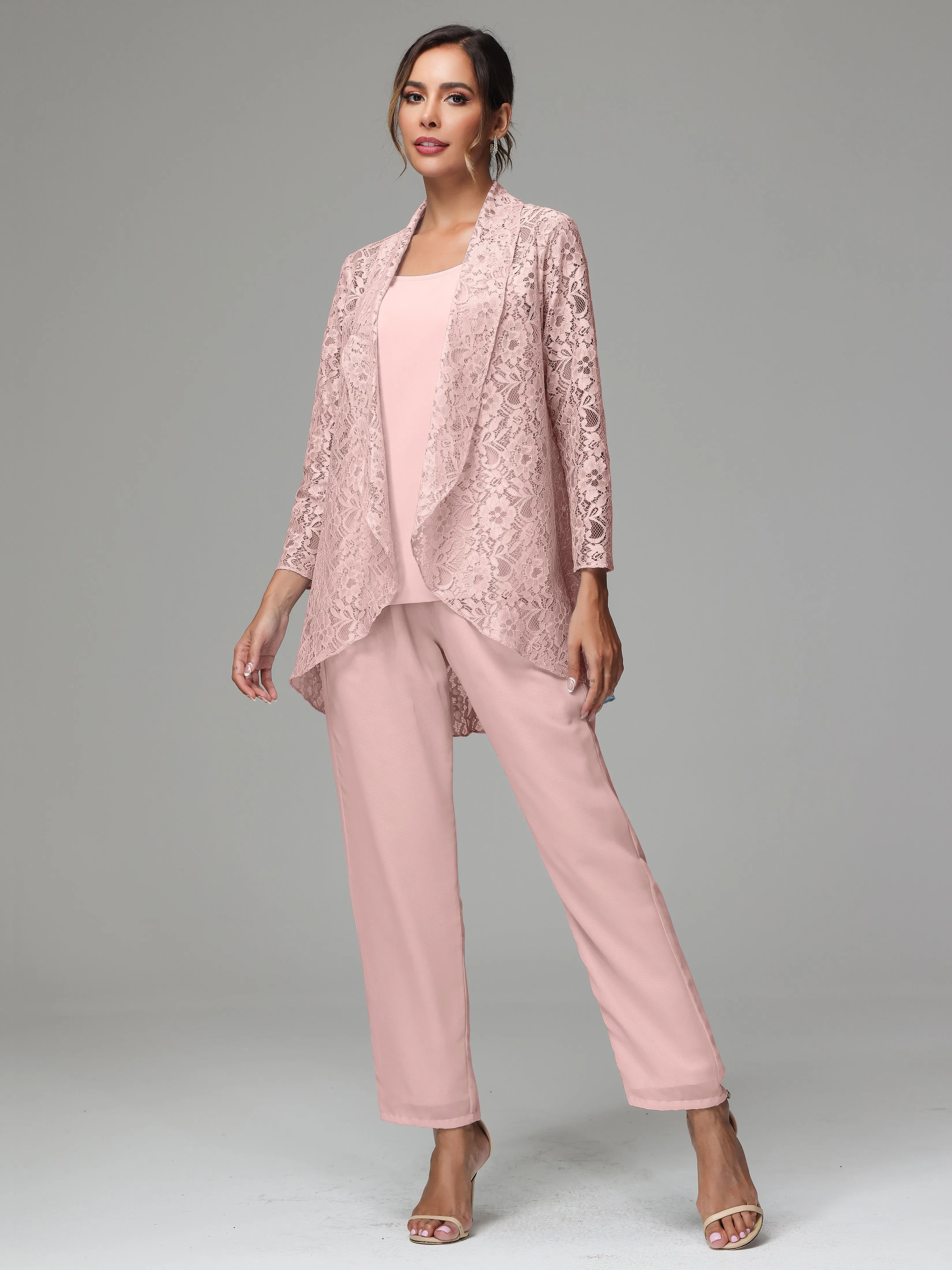 3 Pieces Delicate Chiffon Lace Mother of Bride Dress Pant Suits
