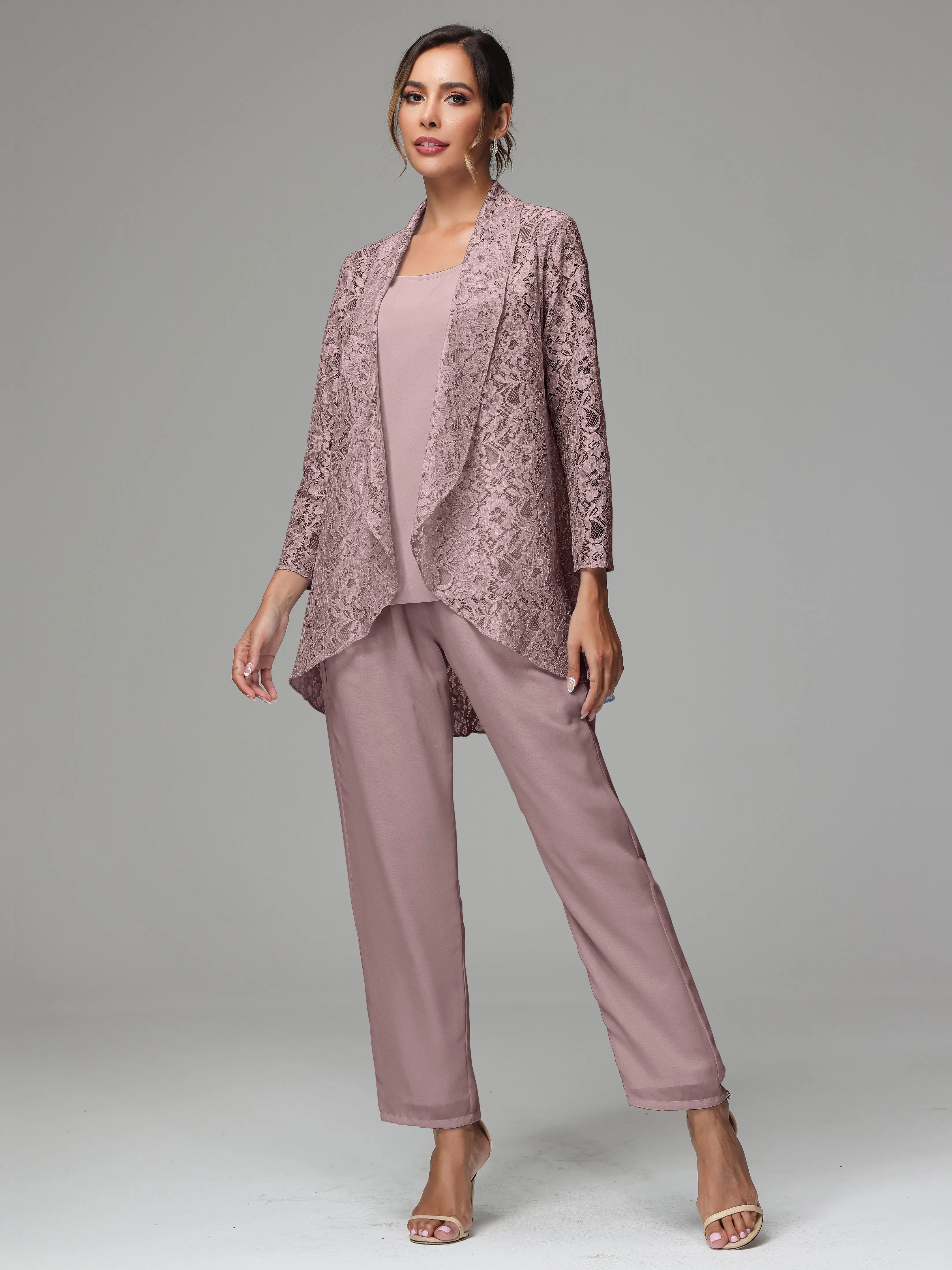 3 Pieces Delicate Chiffon Lace Mother of Bride Dress Pant Suits