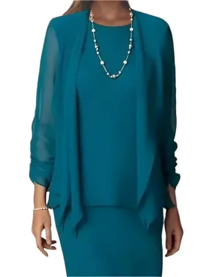 3 Pieces Sheath Scoop Neck Long Sleeves Mother of The Bride Dresses