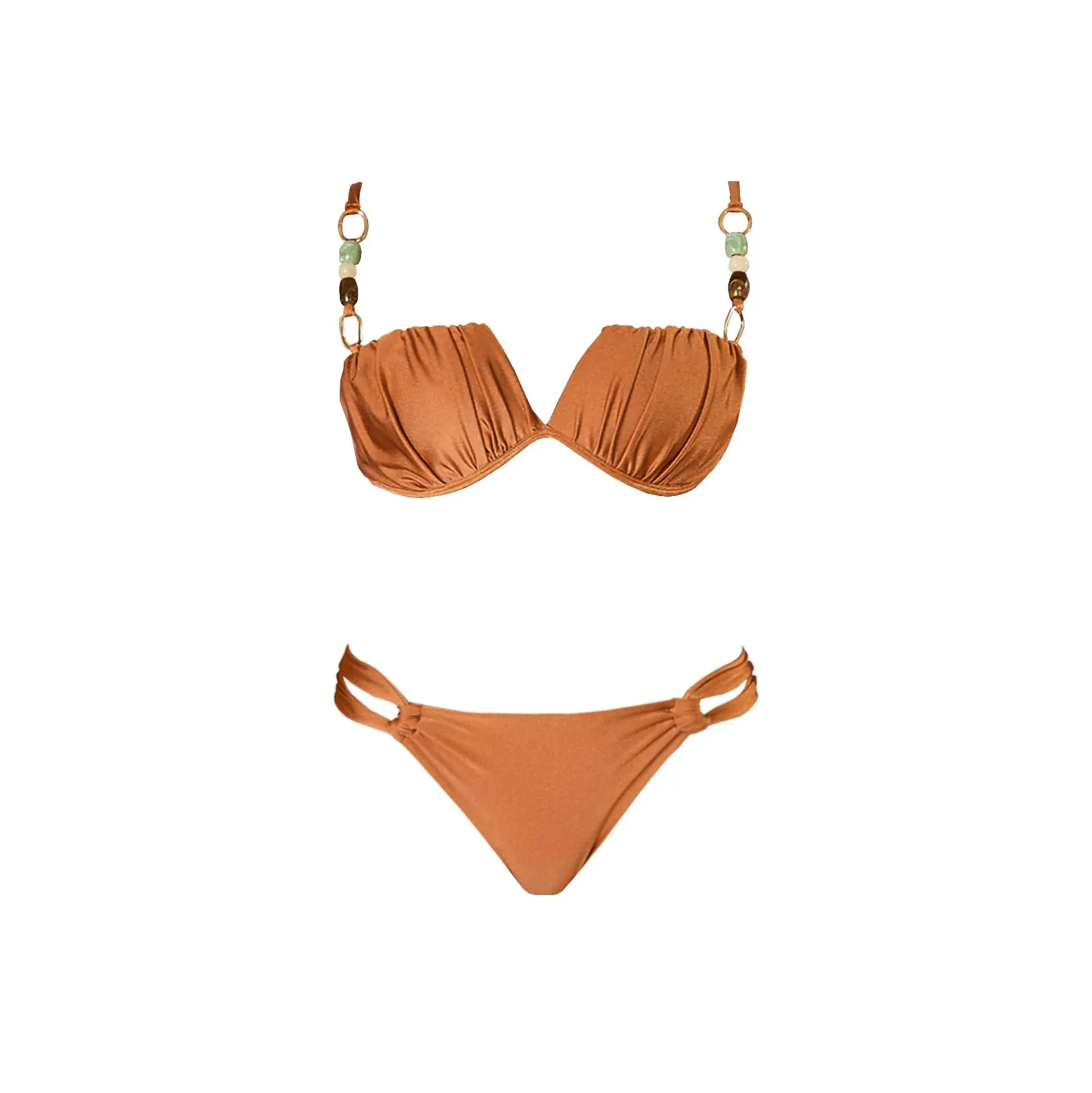 3Pcs Push Up Swimsuit With Long Skirt Sexy Women Swimwear Female Bikini V Neck Swimming Suit Shiny Bodysuit Beachwear Cover Up
