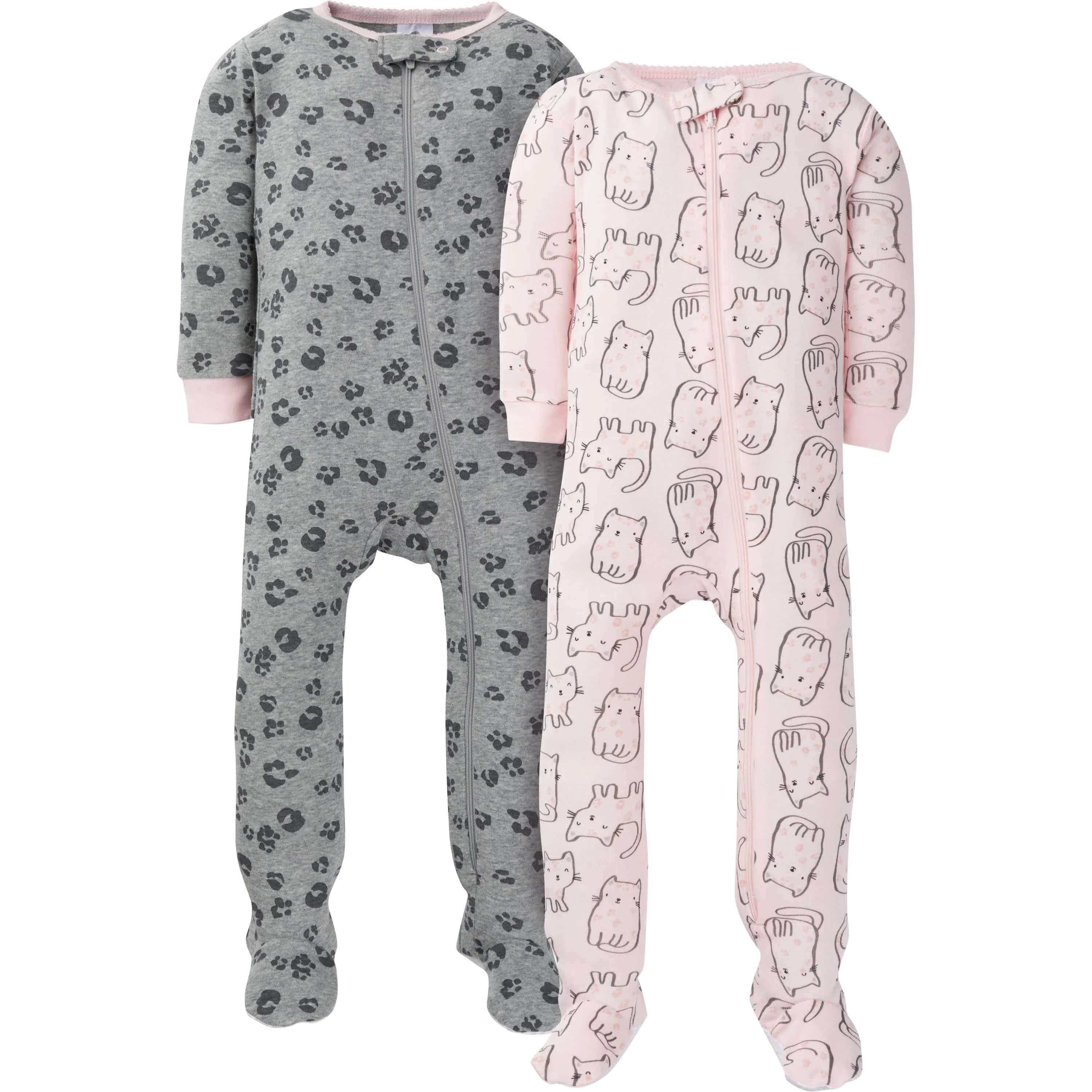 4-Pack Infant & Toddler Girls Leopard & Bunny Snug Fit Footed Cotton Pajamas