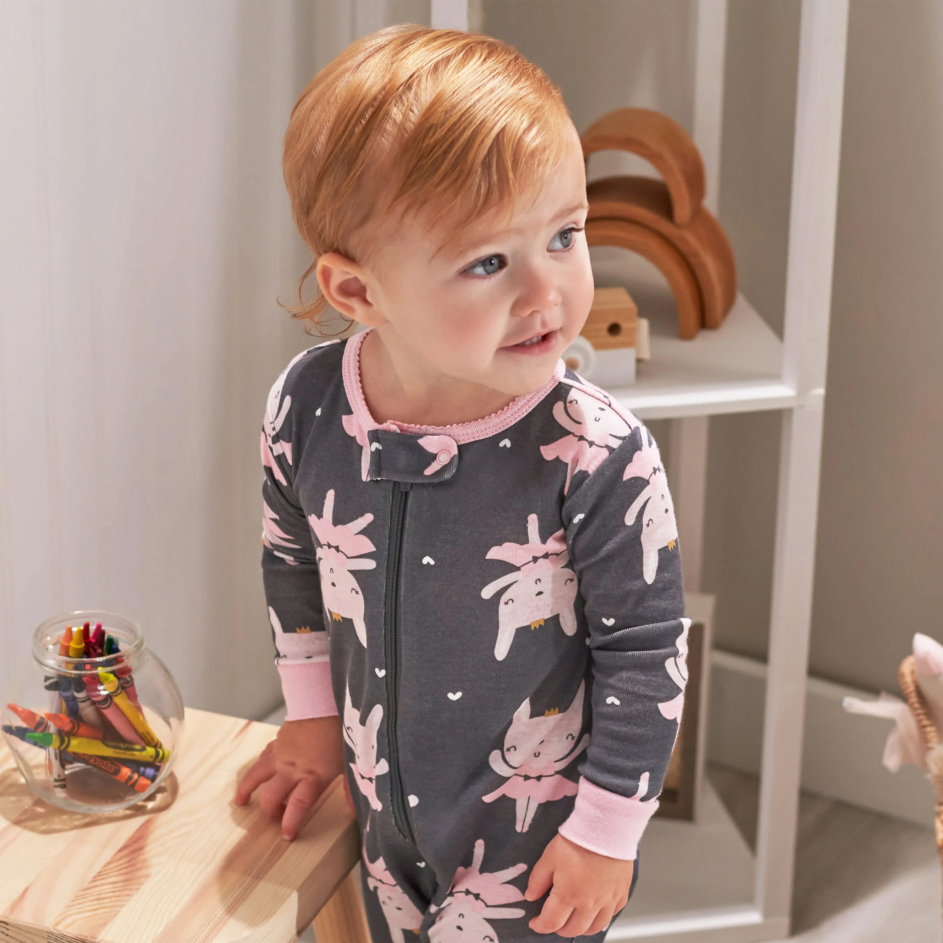 4-Pack Infant & Toddler Girls Leopard & Bunny Snug Fit Footed Cotton Pajamas