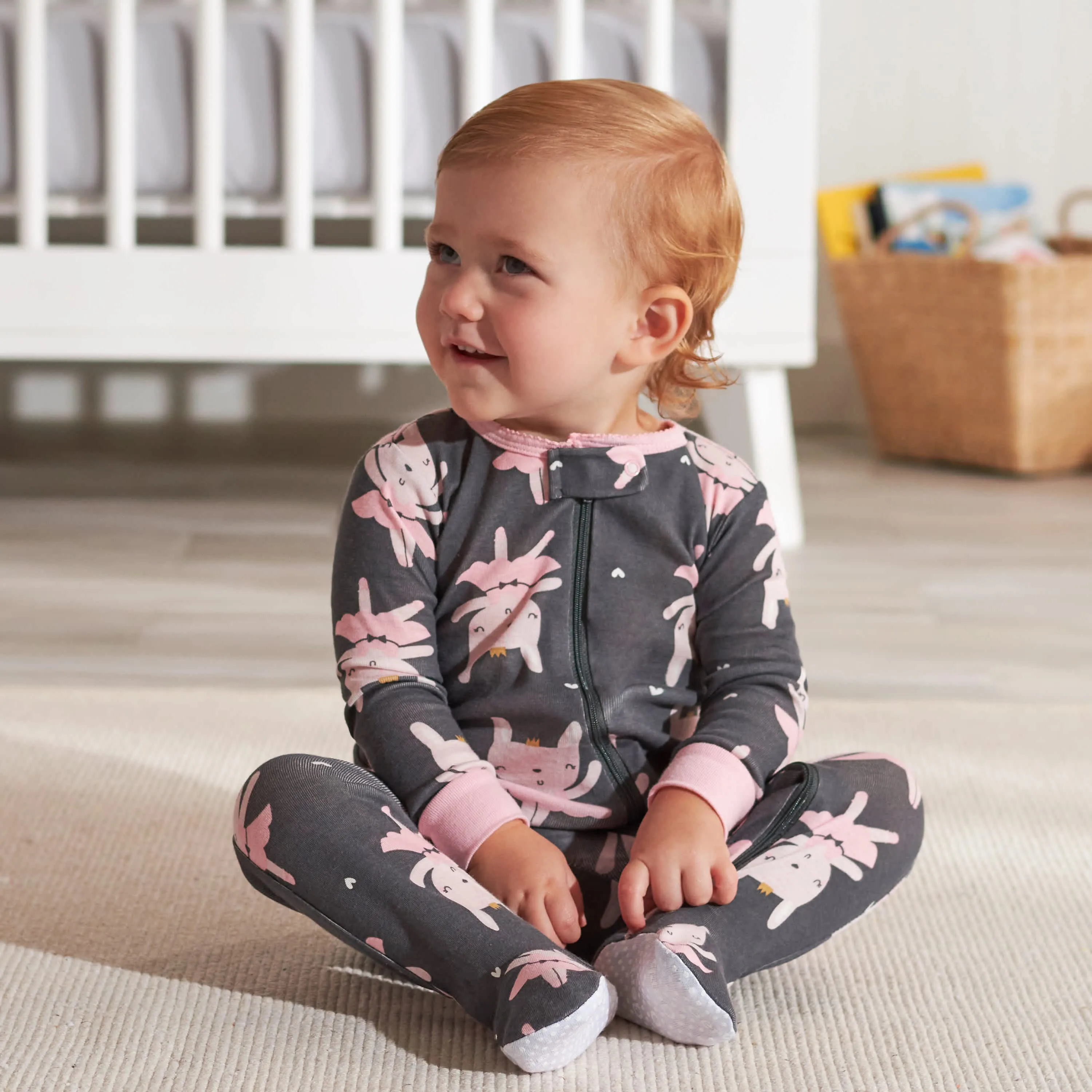 4-Pack Infant & Toddler Girls Leopard & Bunny Snug Fit Footed Cotton Pajamas
