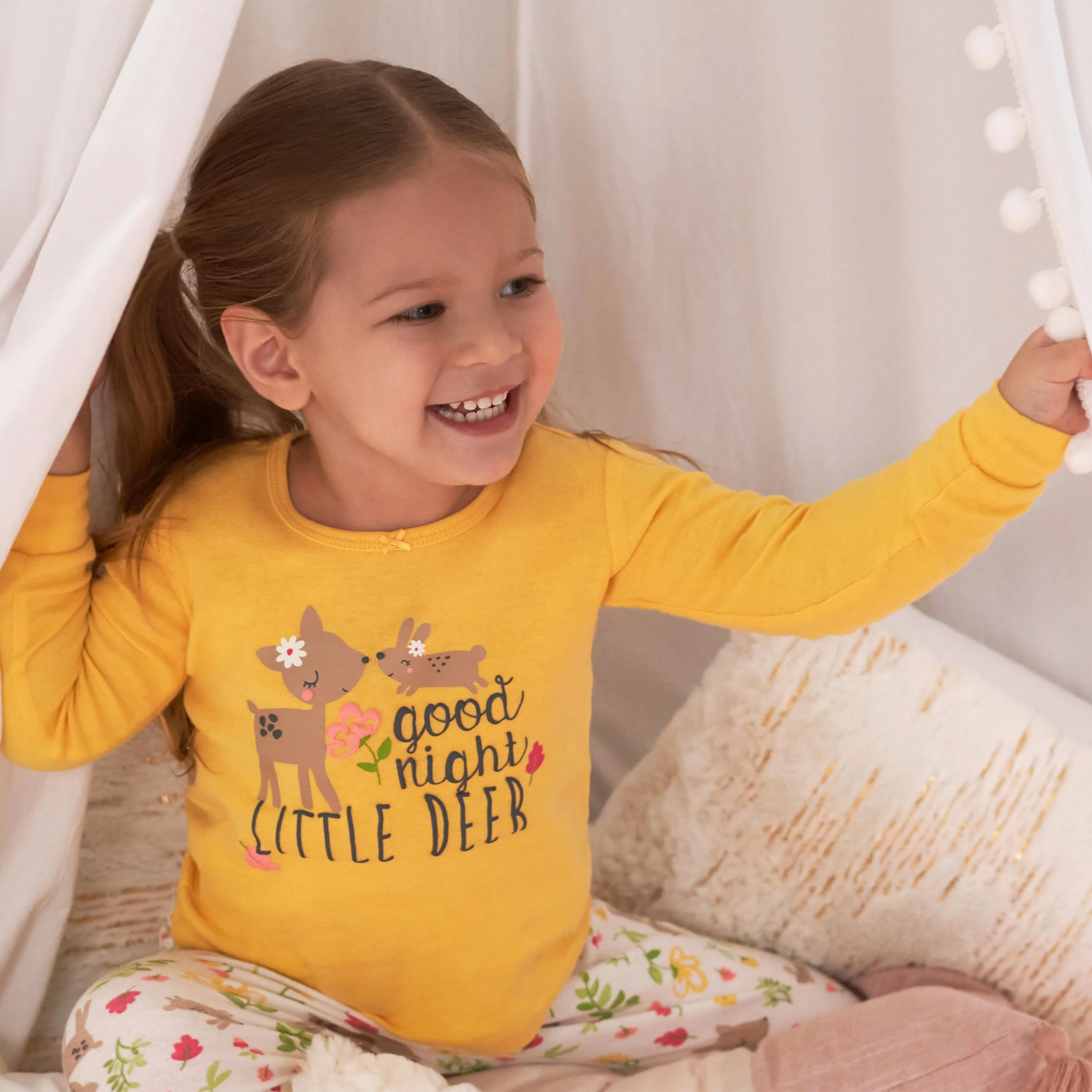 4-Piece Infant & Toddler Girls Deer Snug Fit Cotton Pajamas