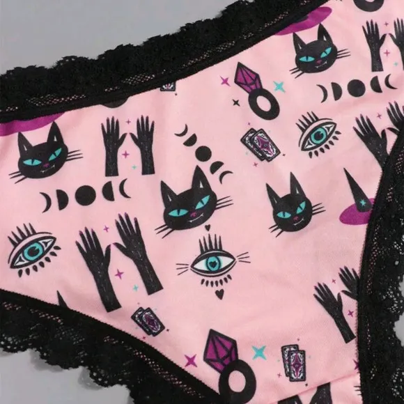 4pcs Sexy Cute Gothic Women Contrast Lace Hipsters, Halloween