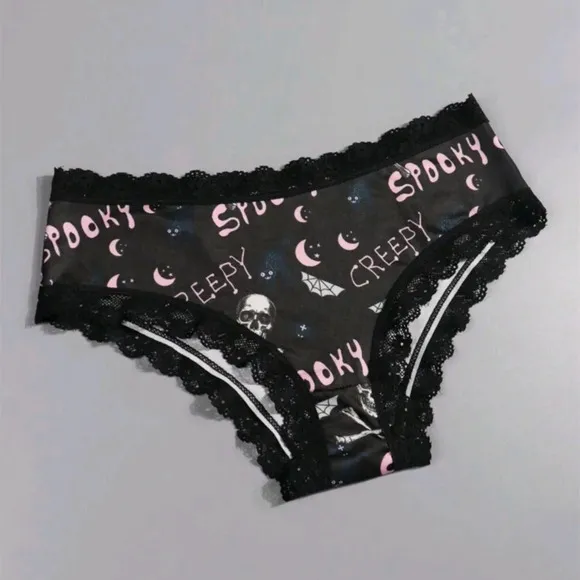 4pcs Sexy Cute Gothic Women Contrast Lace Hipsters, Halloween