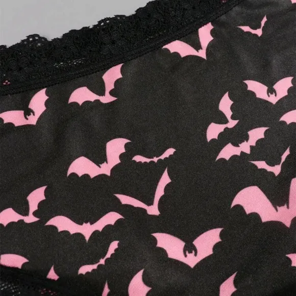 4pcs Sexy Cute Gothic Women Contrast Lace Hipsters, Halloween