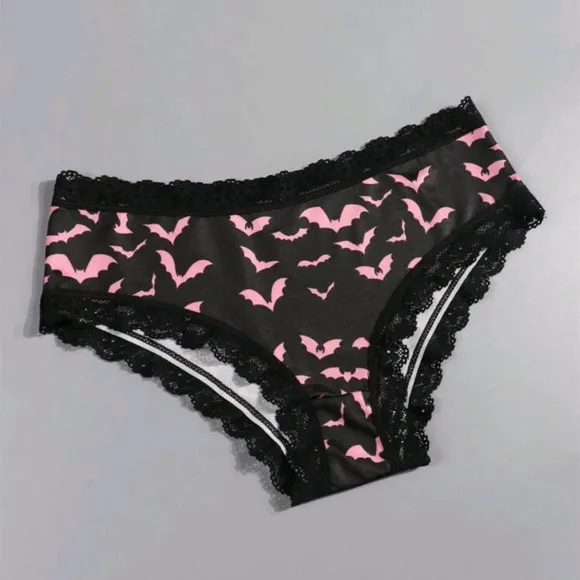 4pcs Sexy Cute Gothic Women Contrast Lace Hipsters, Halloween