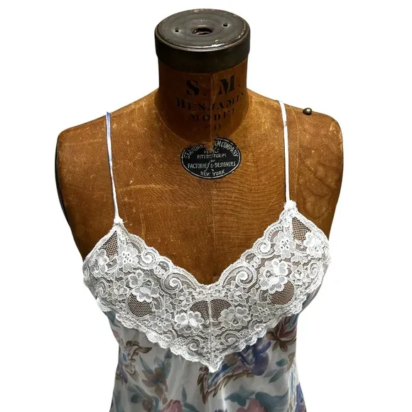 90's Floral Lace Liquid Satin Chemis Slip Dress Coquette Girl Rare Vintage Sz M