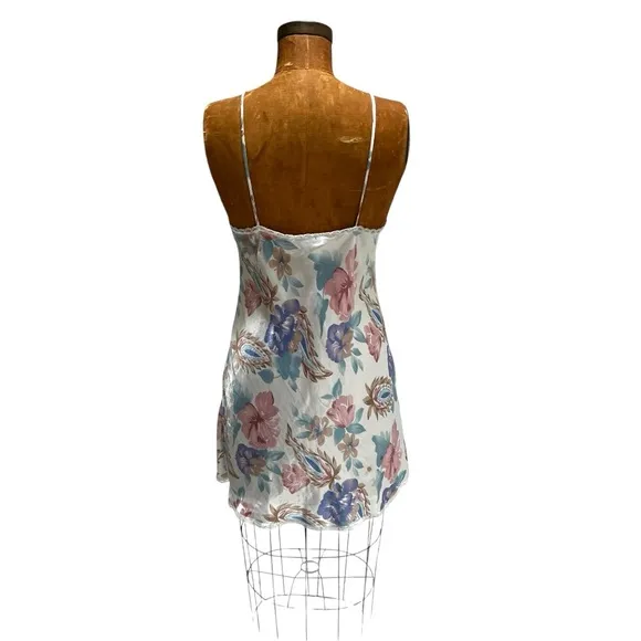 90's Floral Lace Liquid Satin Chemis Slip Dress Coquette Girl Rare Vintage Sz M