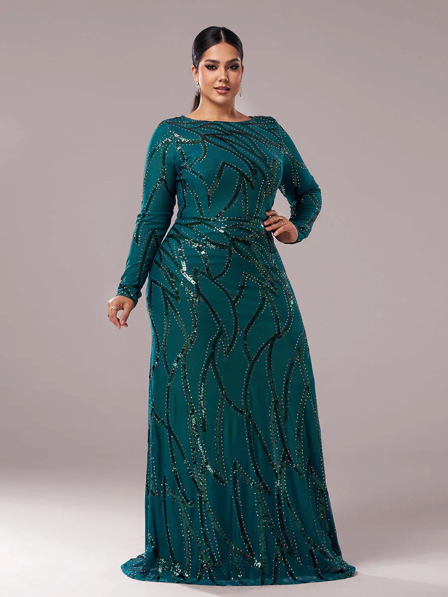 A-Line Long Sleeve Sequin Black Dress XJ1962