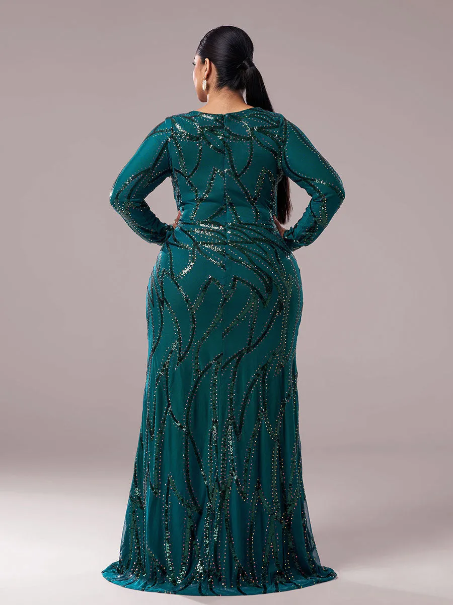 A-Line Long Sleeve Sequin Black Dress XJ1962