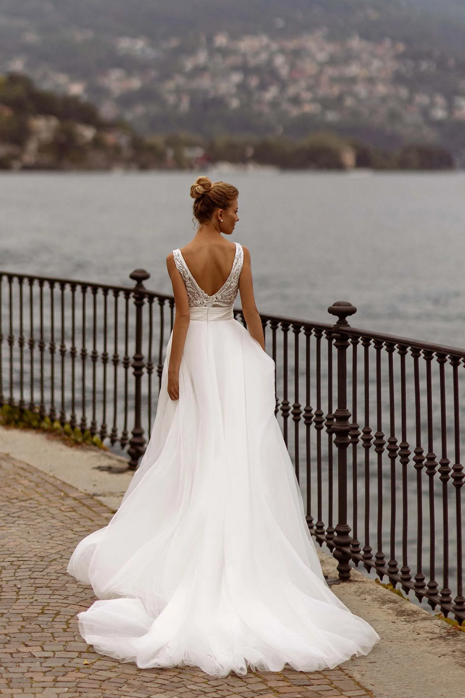 A line romantic wedding dress | White maxi dress bridal | KatrinFAVOR