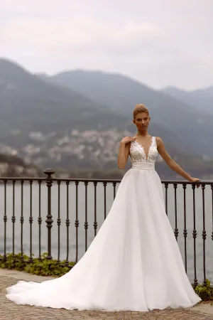 A line romantic wedding dress | White maxi dress bridal | KatrinFAVOR