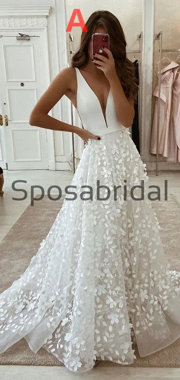A-line V-Neck Vintage Country Elegant Romantic Wedding Dresses WD0419