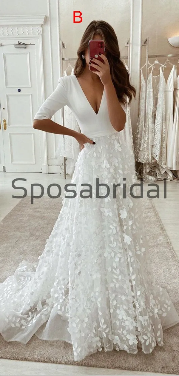 A-line V-Neck Vintage Country Elegant Romantic Wedding Dresses WD0419