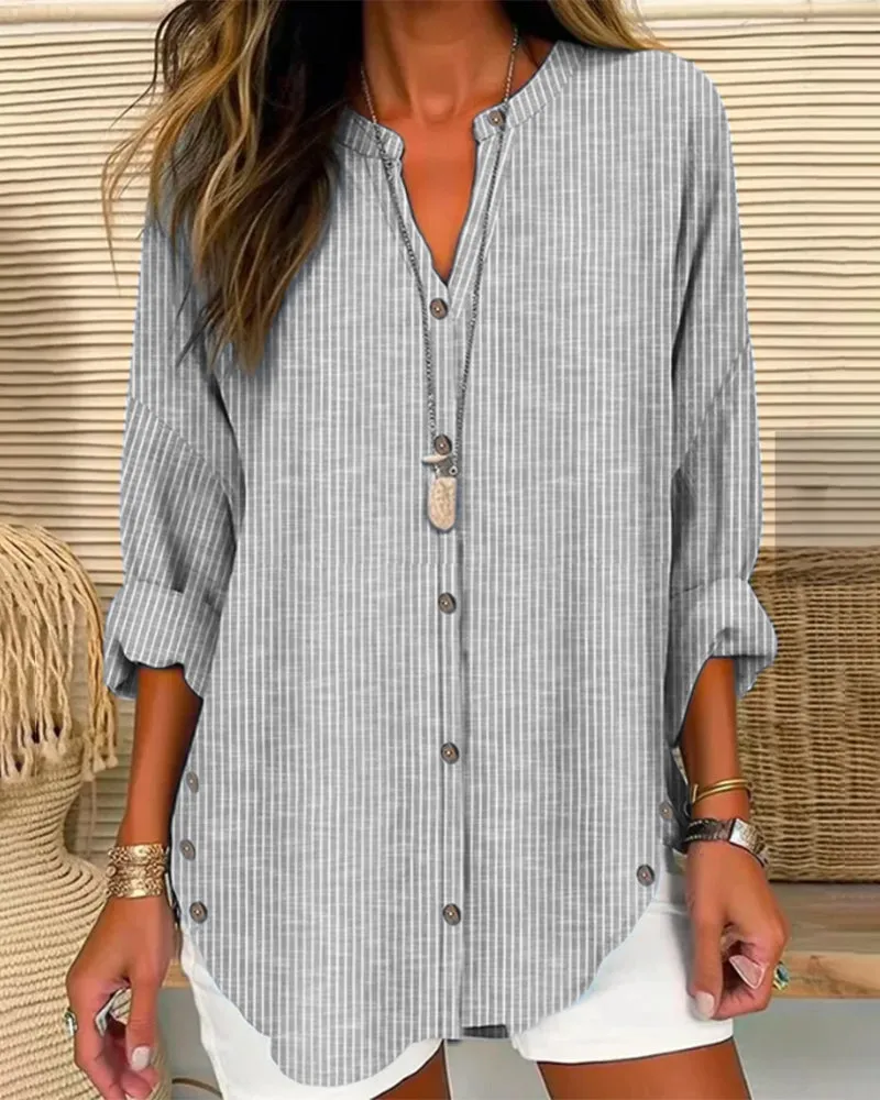 Adelaida® | Blue Striped V-Neck Top
