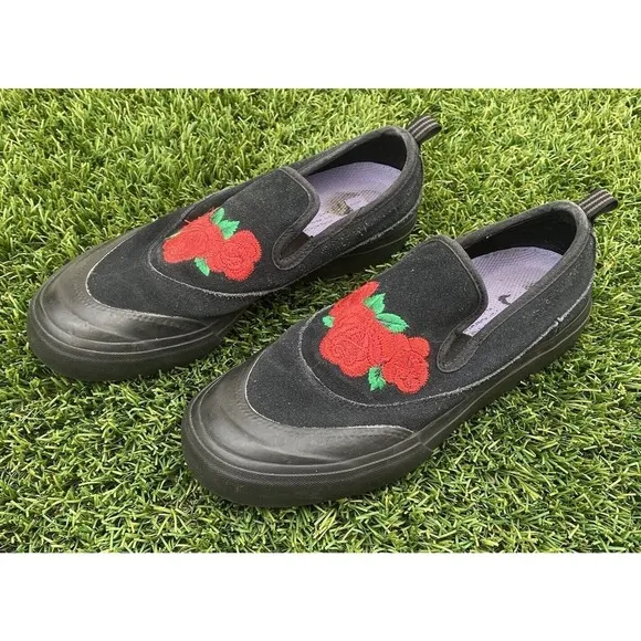 ADIDAS NAKEL SMITH MATCHCOURT BLACK FLORAL EMBROIDERED SLIP ON SKATE SHOES 6.5