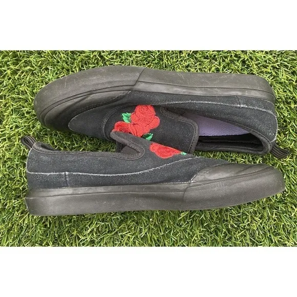 ADIDAS NAKEL SMITH MATCHCOURT BLACK FLORAL EMBROIDERED SLIP ON SKATE SHOES 6.5