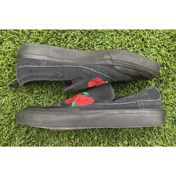 ADIDAS NAKEL SMITH MATCHCOURT BLACK FLORAL EMBROIDERED SLIP ON SKATE SHOES 6.5