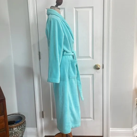 Adonna plush bathrobe spa robe pockets collar wrap tie turquoise women’s size M
