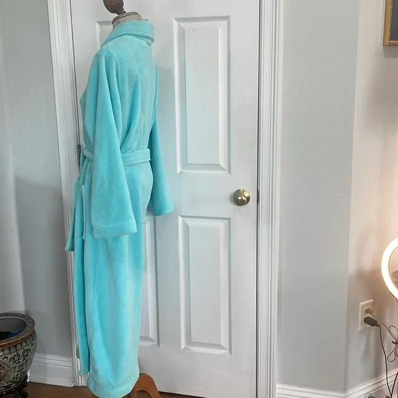 Adonna plush bathrobe spa robe pockets collar wrap tie turquoise women’s size M