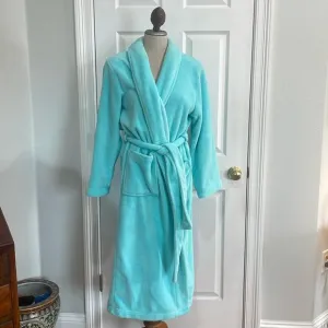 Adonna plush bathrobe spa robe pockets collar wrap tie turquoise women’s size M