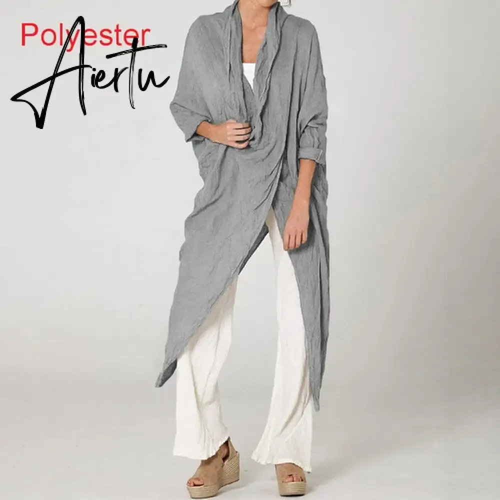 Aiertu Celmia Oversized Women Tops and Blouse Autumn Vintage Long Shirts Casual Cowl Neck Long Sleeve Asymmetric Hem Party Blusas