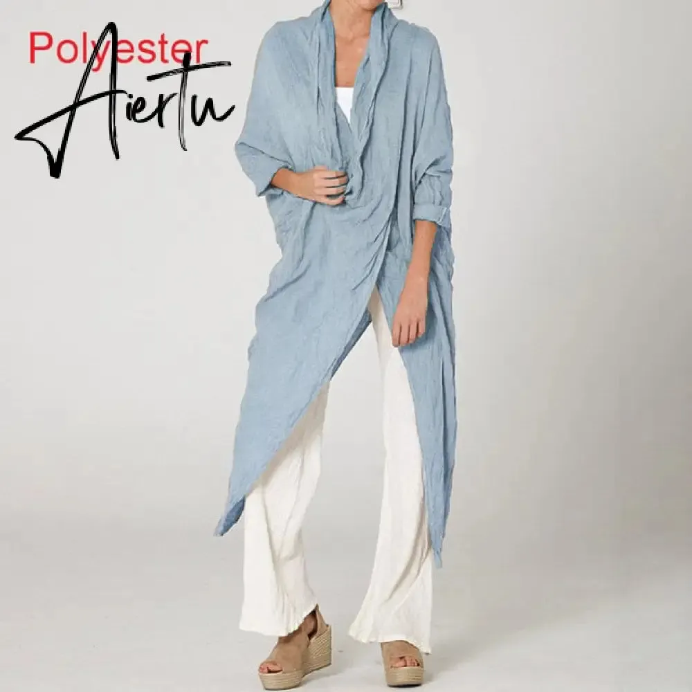 Aiertu Celmia Oversized Women Tops and Blouse Autumn Vintage Long Shirts Casual Cowl Neck Long Sleeve Asymmetric Hem Party Blusas