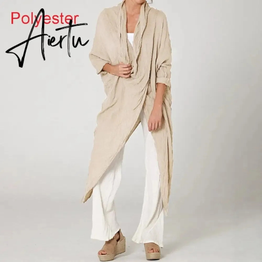 Aiertu Celmia Oversized Women Tops and Blouse Autumn Vintage Long Shirts Casual Cowl Neck Long Sleeve Asymmetric Hem Party Blusas